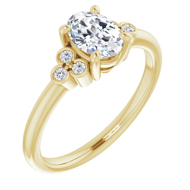 10K Yellow Gold Customizable 7-stone Oval Cut Center with Round-Bezel Side Stones