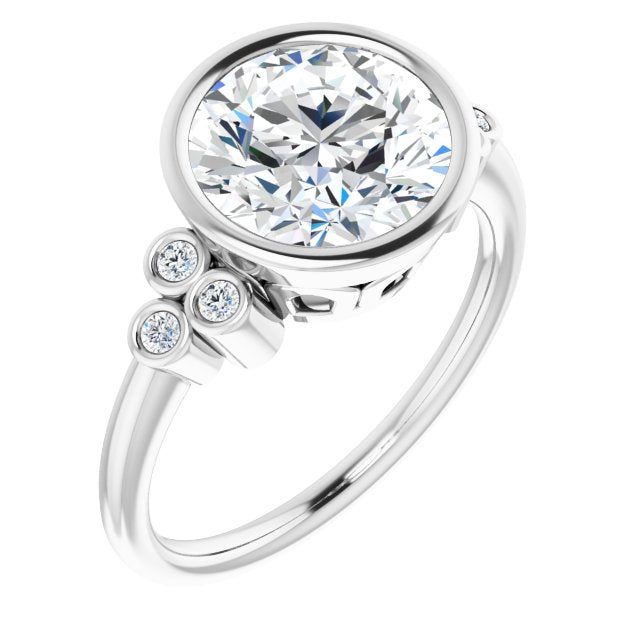 18K White Gold Customizable 7-stone Round Cut Style with Triple Round-Bezel Accent Cluster Each Side