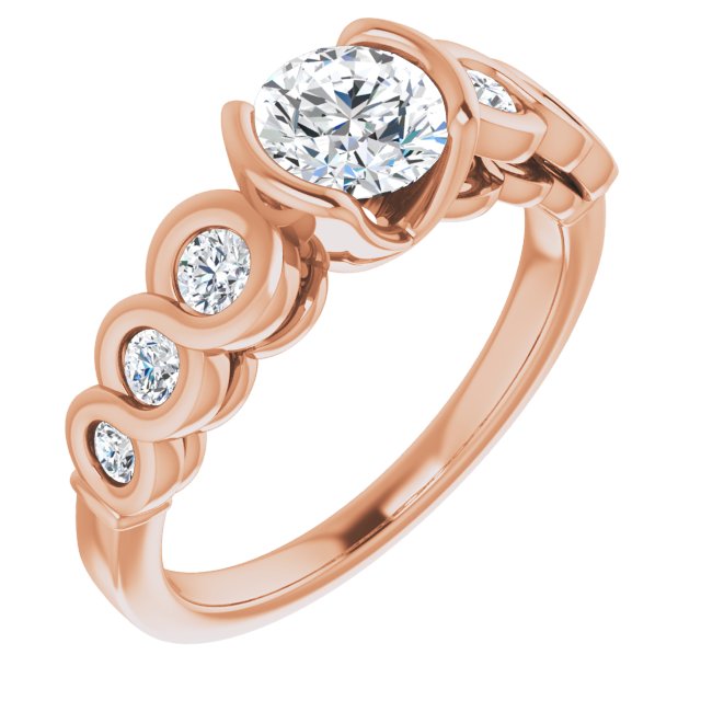 10K Rose Gold Customizable 7-stone Round Cut Design with Interlocking Infinity Band