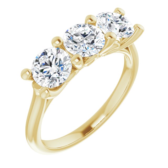 10K Yellow Gold Customizable Triple Round Cut Design with Thin Band
