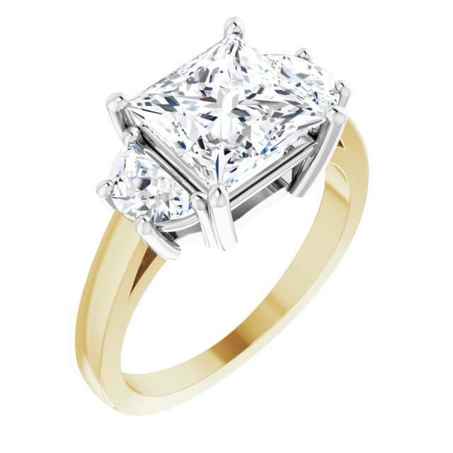 14K Yellow & White Gold Customizable 3-stone Design with Princess/Square Cut Center and Half-moon Side Stones