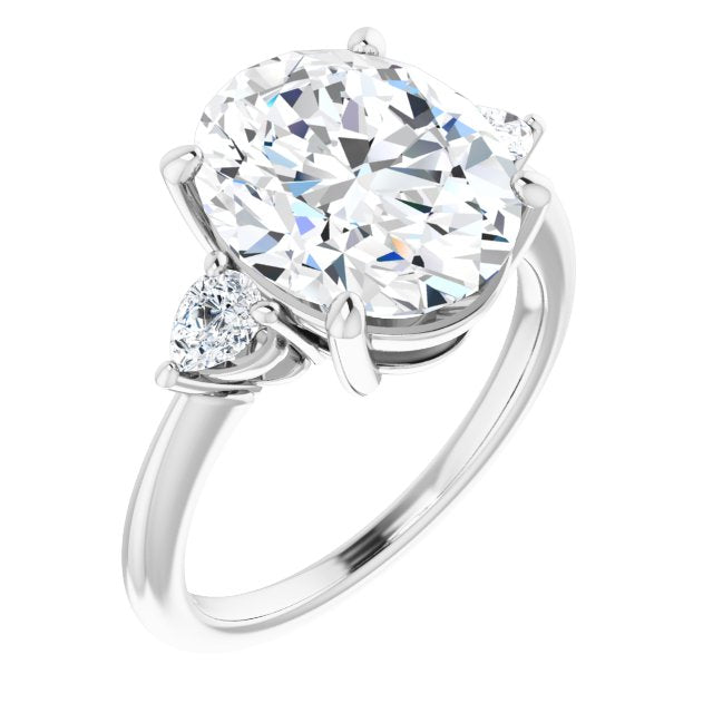 10K White Gold Customizable 3-stone Oval Style with Pear Accents