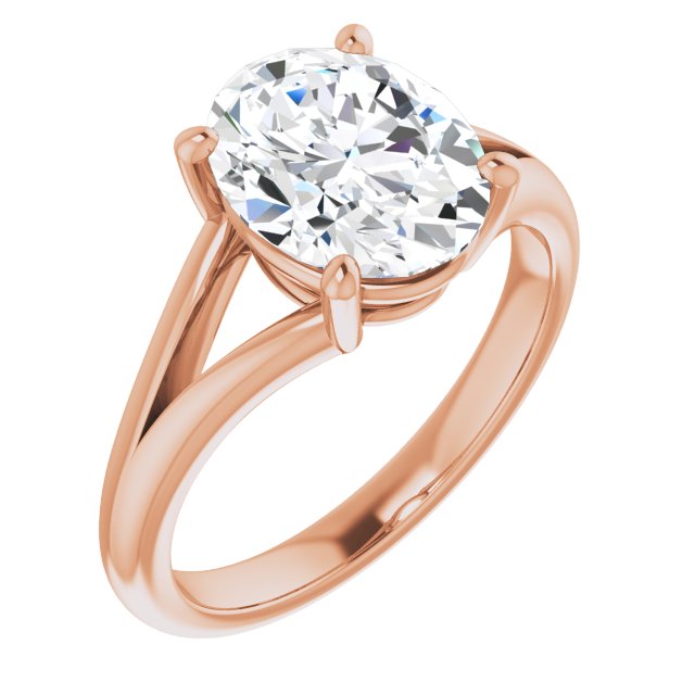 10K Rose Gold Customizable Oval Cut Solitaire with Tapered Split Band