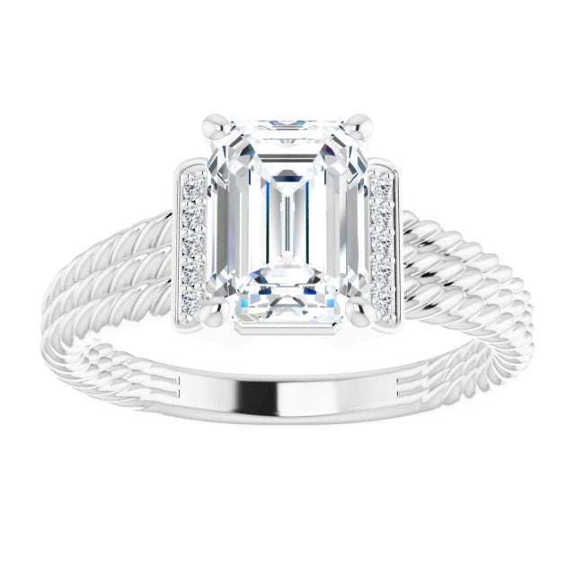 Cubic Zirconia Engagement Ring- The Junio (Customizable 11-stone Design featuring Radiant Cut Center, Vertical Round-Channel Accents & Wide Triple-Rope Band)