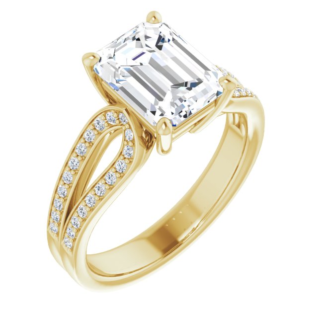 10K Yellow Gold Customizable Emerald/Radiant Cut Design featuring Shared Prong Split-band