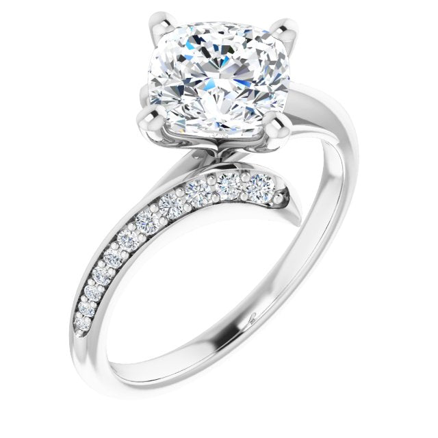 Cubic Zirconia Engagement Ring- The Cassy Anya (Customizable Cushion Cut Style with Artisan Bypass and Shared Prong Band)