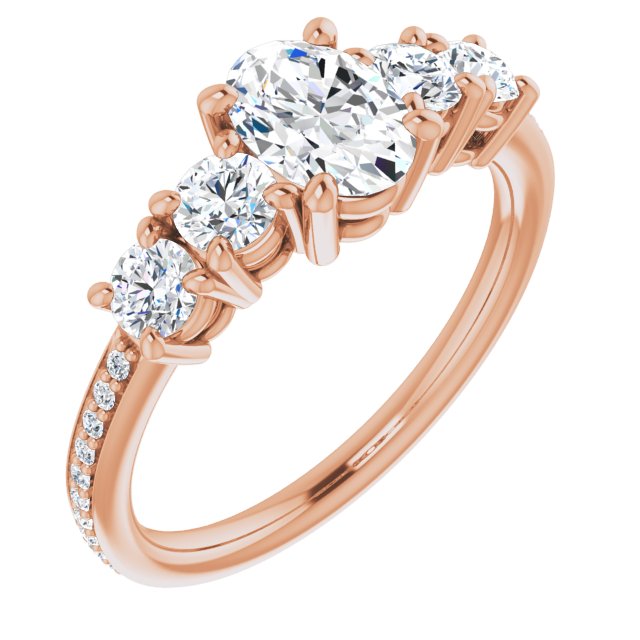 10K Rose Gold Customizable 5-stone Oval Cut Design Enhanced with Accented Band
