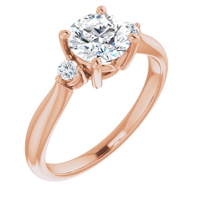 10K Rose Gold Customizable 3-stone Round Cut Design with Twin Petite Round Accents