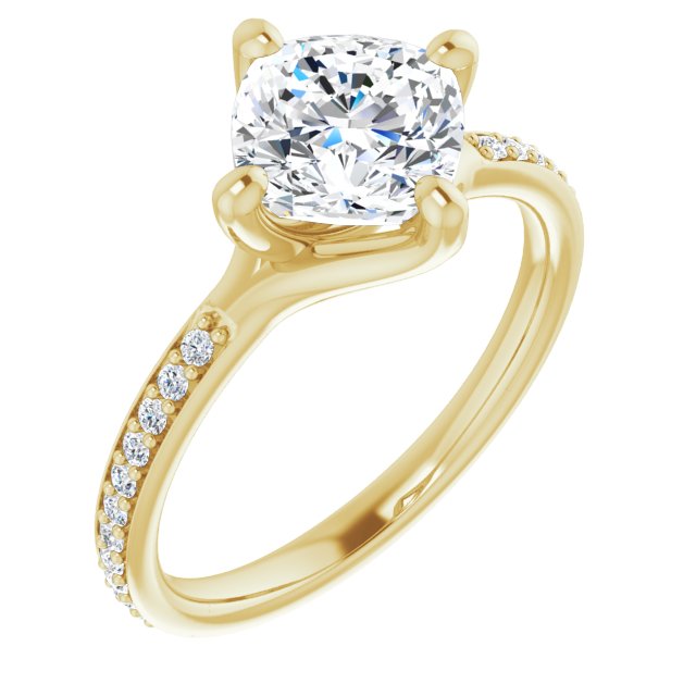 Cubic Zirconia Engagement Ring- The Ashanti (Customizable Cushion Cut Design featuring Thin Band and Shared-Prong Round Accents)