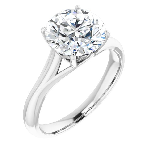 14K White Gold Customizable Round Cut Solitaire with Crosshatched Prong Basket