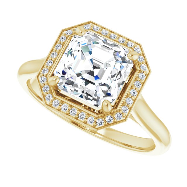 Cubic Zirconia Engagement Ring- The Cielo (Customizable Cathedral-Raised Asscher Cut Halo Style)