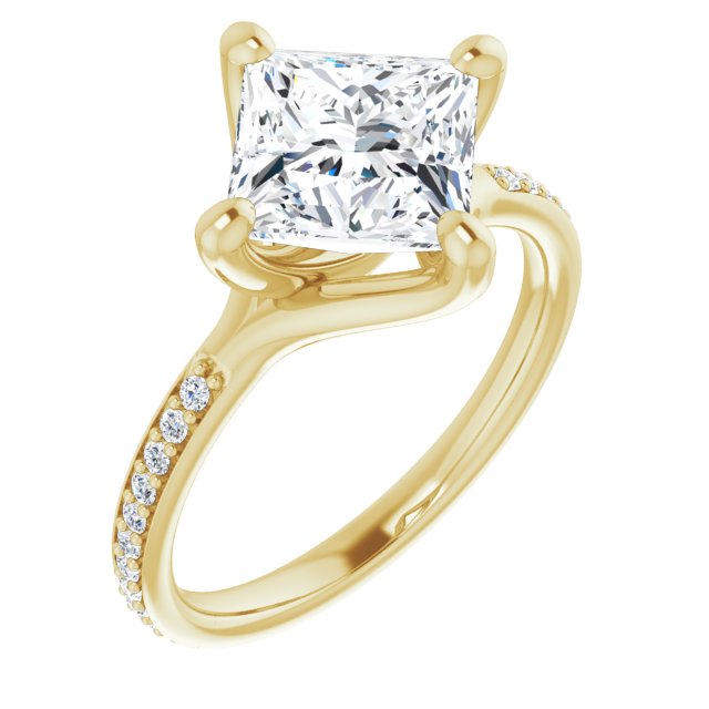 Cubic Zirconia Engagement Ring- The Ashanti (Customizable Princess/Square Cut Design featuring Thin Band and Shared-Prong Round Accents)
