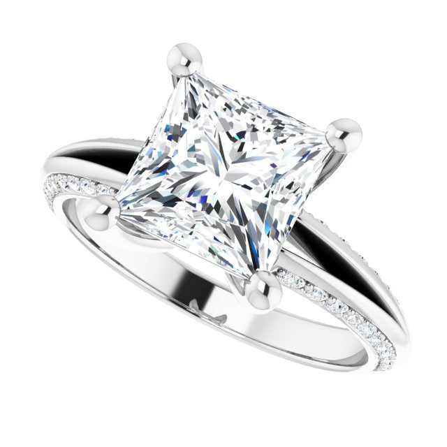 Cubic Zirconia Engagement Ring- The Apryl (Customizable Princess/Square Cut Center with 4-sided-Accents Knife-Edged Split-Band)