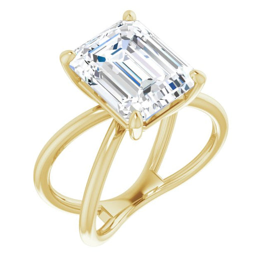 10K Yellow Gold Customizable Emerald/Radiant Cut Solitaire with Semi-Atomic Symbol Band