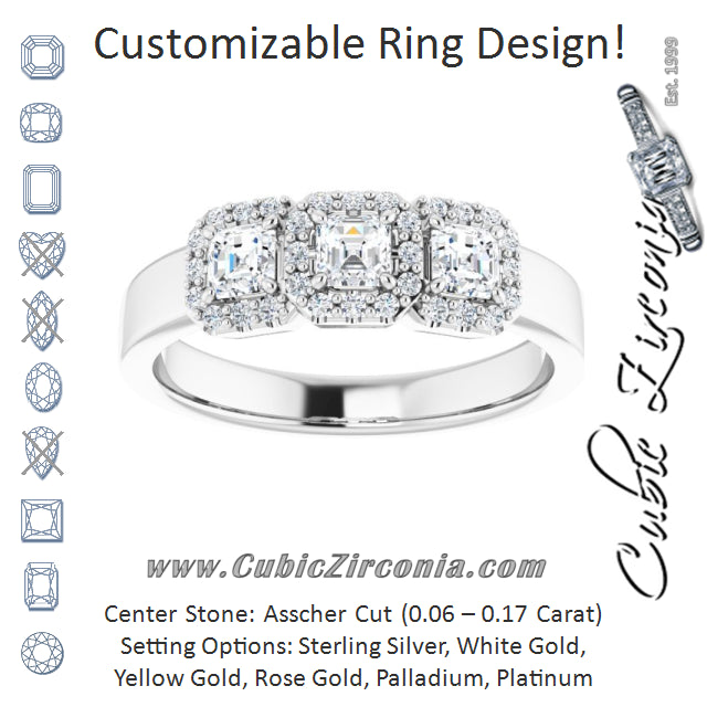 Cubic Zirconia Engagement Ring- The Delores (Customizable Asscher Cut Triple Halo 3-stone Design)