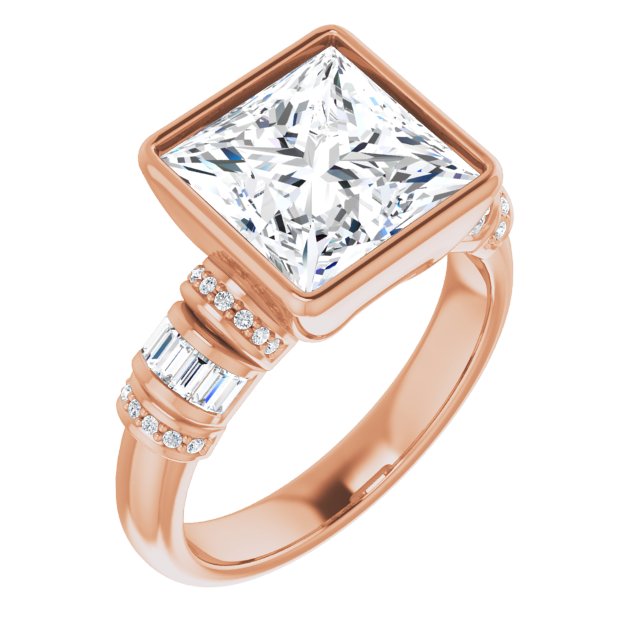 10K Rose Gold Customizable Bezel-set Princess/Square Cut Setting with Wide Sleeve-Accented Band