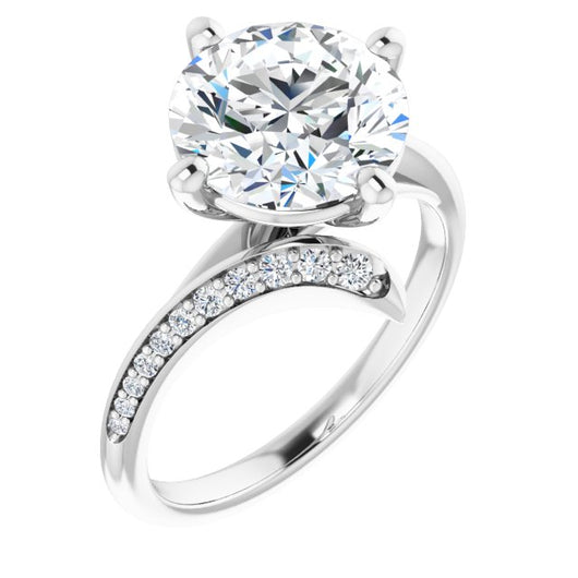 10K White Gold Customizable Round Cut Style with Artisan Bypass and Shared Prong Band