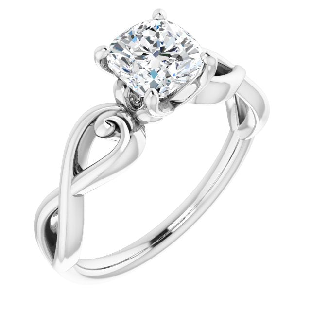 10K White Gold Customizable Cushion Cut Solitaire Design with Tapered Infinity-symbol Split-band