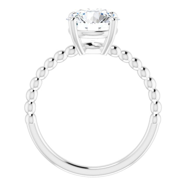 Cubic Zirconia Engagement Ring- The Hattie (Customizable Round Cut Solitaire with Thin Beaded-Bubble Band)
