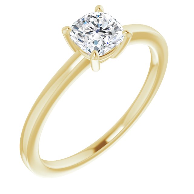 10K Yellow Gold Customizable Bowl-Prongs Cushion Cut Solitaire with Thin Band