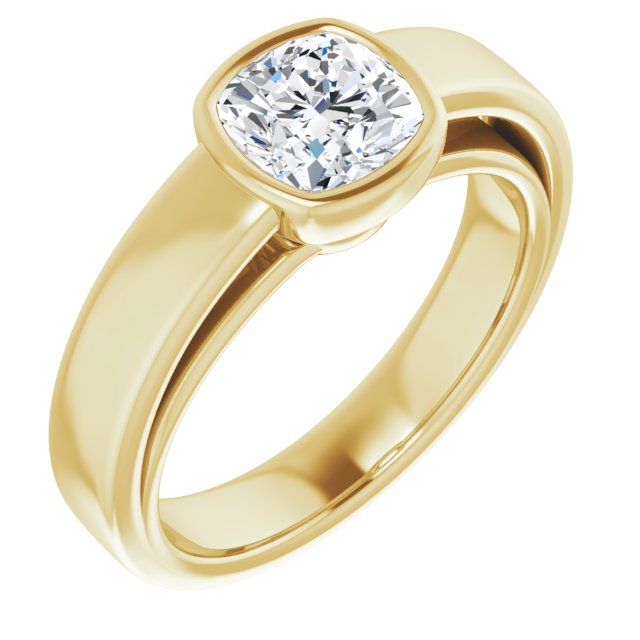 10K Yellow Gold Customizable Cathedral-Bezel Cushion Cut Solitaire with Wide Band