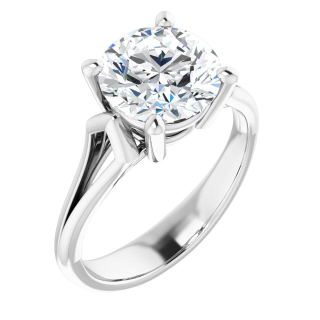 18K White Gold Customizable Cathedral-Raised Round Cut Solitaire with Angular Chevron Split Band