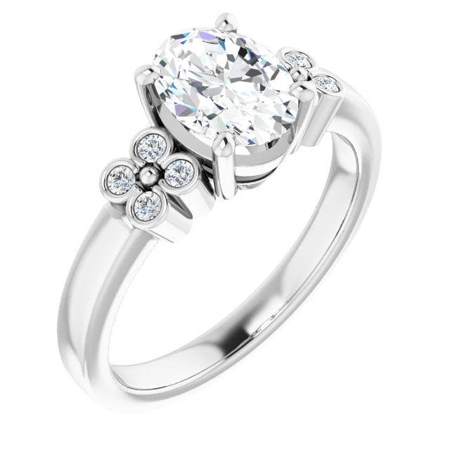 Cubic Zirconia Engagement Ring- The Heidi Grethe (Customizable 9-stone Design with Oval Cut Center and Complementary Quad Bezel-Accent Sets)