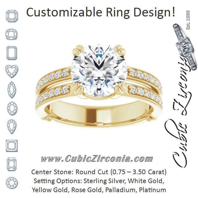 Cubic Zirconia Engagement Ring- The Constance (Customizable Round Cut Design featuring Split Band with Accents)