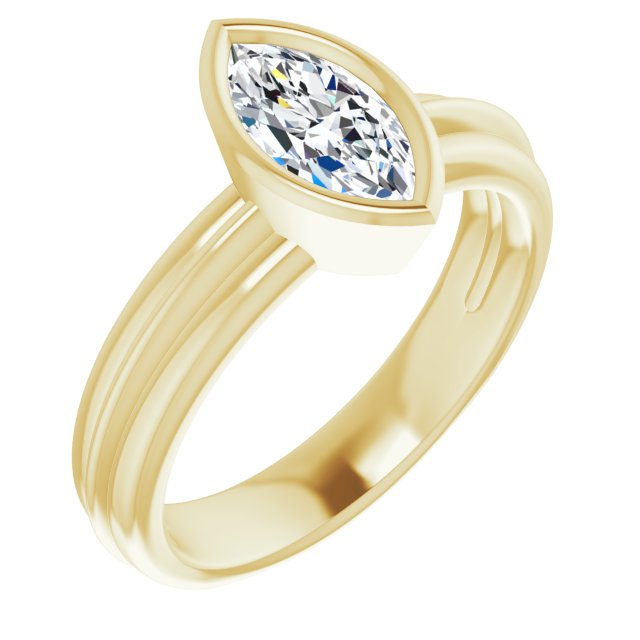 10K Yellow Gold Customizable Bezel-set Marquise Cut Solitaire with Grooved Band