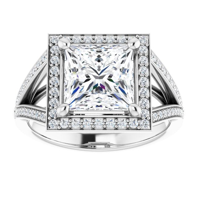 Cubic Zirconia Engagement Ring- The Heather Erin (Customizable Cathedral-Halo Princess/Square Cut Style featuring Split-Shared Prong Band)