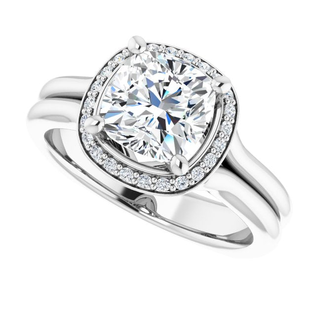 Cubic Zirconia Engagement Ring- The Elaine Li (Customizable Cushion Cut Style with Halo, Wide Split Band and Euro Shank)