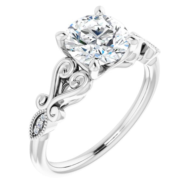 Platinum Customizable 7-stone Design with Round Cut Center Plus Sculptural Band and Filigree