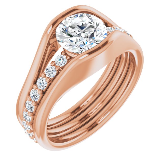 10K Rose Gold Customizable Bezel-set Round Cut Style with Thick Pavé Band