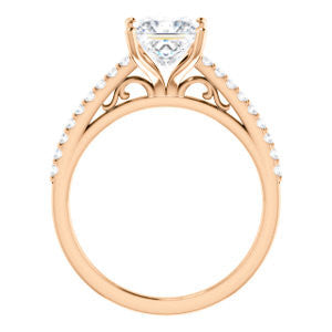 Cubic Zirconia Engagement Ring- The Kiana (Customizable Princess Cut Design with Decorative Cathedral Trellis and Thin Pavé Band)