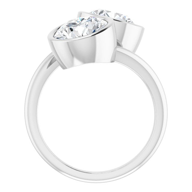 Cubic Zirconia Engagement Ring- The Mirella (Customizable 2-stone Double Bezel Round Cut Design with Artisan Bypass Band)