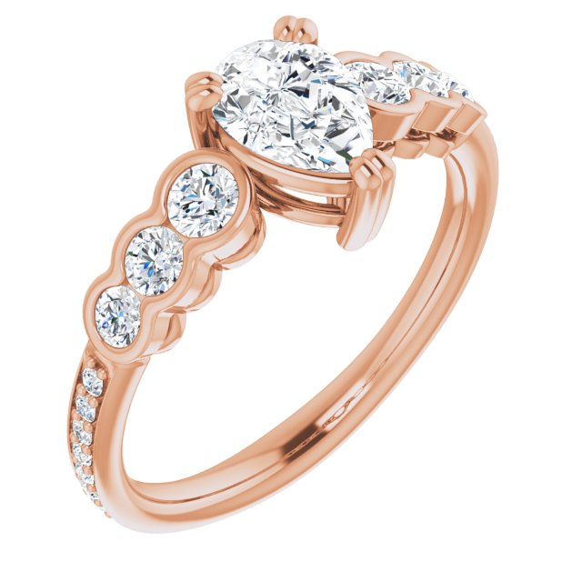 10K Rose Gold Customizable Pear Cut 7-stone Style Enhanced with Bezel Accents and Shared Prong Band