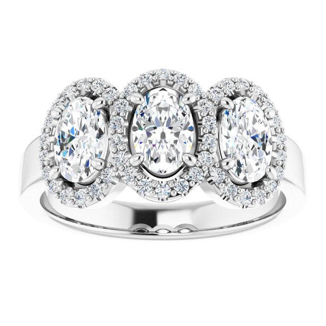 Cubic Zirconia Engagement Ring- The Delores (Customizable Oval Cut Triple Halo 3-stone Design)