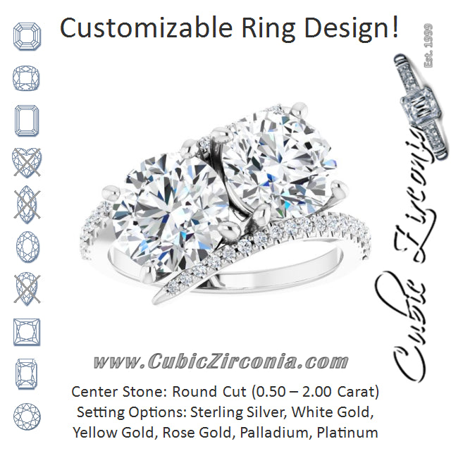 Cubic Zirconia Engagement Ring- The Nellie (Customizable Double Round Cut 2-stone Design with Ultra-thin Bypass Band and Pavé Enhancement)