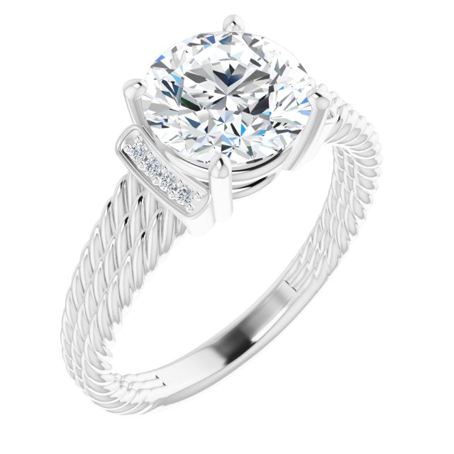 Platinum Customizable 11-stone Design featuring Round Cut Center, Vertical Round-Channel Accents & Wide Triple-Rope Band