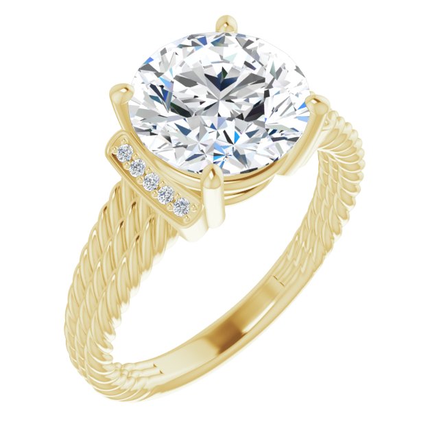 10K Yellow Gold Customizable 11-stone Design featuring Round Cut Center, Vertical Round-Channel Accents & Wide Triple-Rope Band
