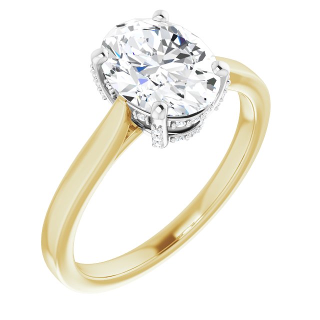 14K Yellow & White Gold Customizable Cathedral-Raised Oval Cut Style with Prong Accents Enhancement