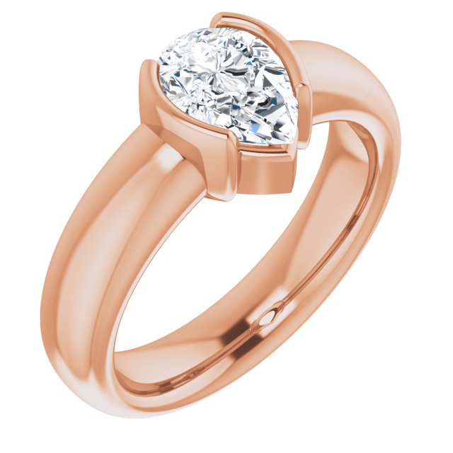 10K Rose Gold Customizable Bezel-set Pear Cut Solitaire with Thick Band