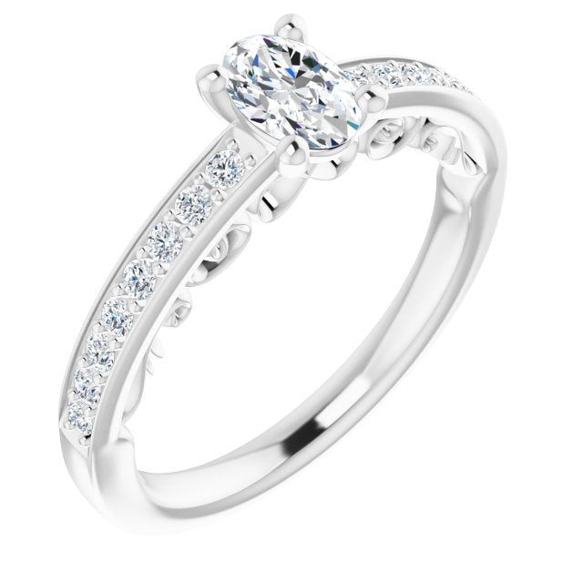 10K White Gold Customizable Oval Cut Design featuring 3-Sided Infinity Trellis and Round-Channel Accented Band