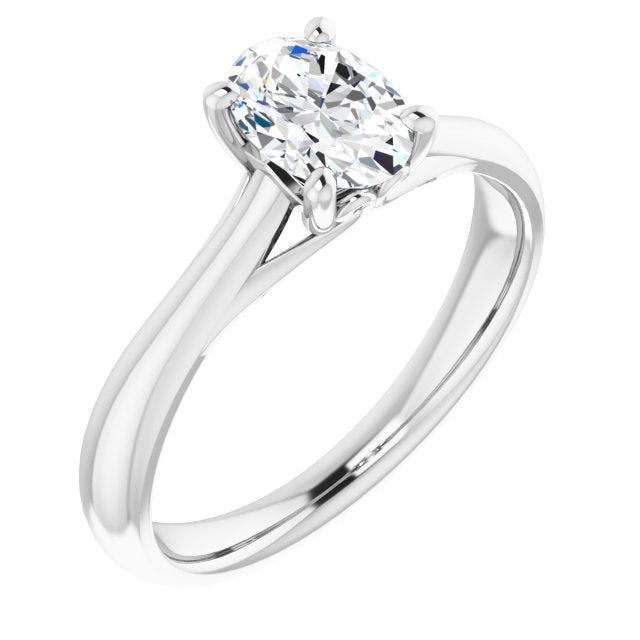 10K White Gold Customizable Oval Cut Solitaire with Decorative Prongs & Tapered Band