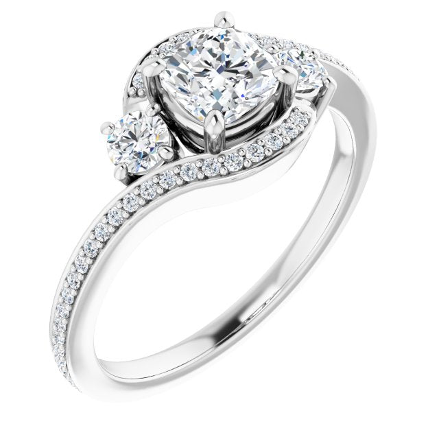 10K White Gold Customizable Cushion Cut Bypass Design with Semi-Halo and Accented Band