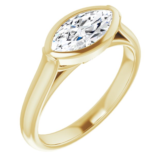10K Yellow Gold Customizable Cathedral-Bezel Marquise Cut 7-stone "Semi-Solitaire" Design