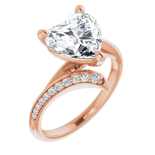 10K Rose Gold Customizable Heart Cut Style with Artisan Bypass and Shared Prong Band
