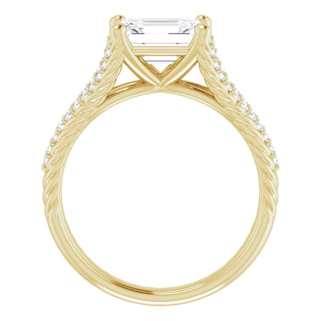 Cubic Zirconia Engagement Ring- The Contessa (Customizable Radiant Cut Style with Split Band and Rope-Pavé)