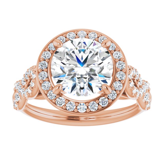 Cubic Zirconia Engagement Ring- The Jakayla (Customizable Cathedral-Halo Round Cut Design with Artisan Infinity-inspired Twisting Pavé Band)