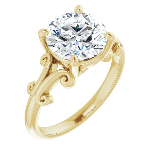 10K Yellow Gold Customizable Round Cut Solitaire with Band Flourish and Decorative Trellis